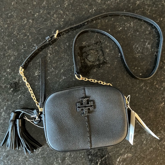 New Tory Burch McGraw Leather Camera Bag, Black Small Crossbody Purse - Picture 9 of 15